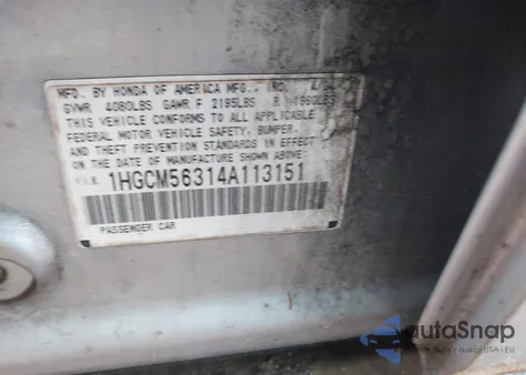 2004 Honda Accord 2.4 Lx z USA, uszkodzony, nr VIN 1HGCM56314A113151